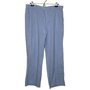 Land & Sea pants women's blue L pull on linen blend wide leg